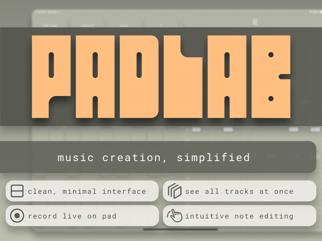 Pantalla de la app PadLab que muestra su interfaz minimalista y funciones de creación musical