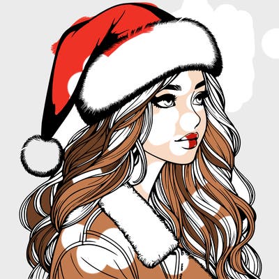 realistic girl in santa hat