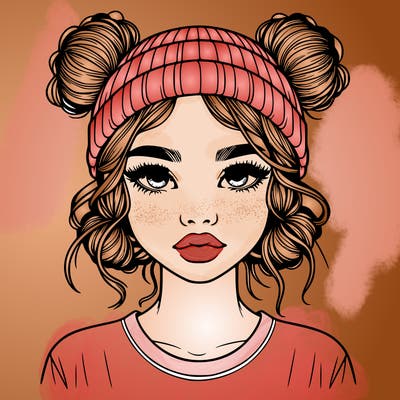 realistic girl with buns in her hair with a beanie on