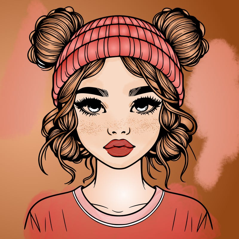 realistic girl with buns in her hair with a beanie on