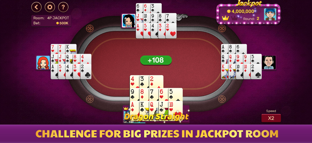 Chinese Poker - Pusoy Offline - Gameplay di Pusoy Cinese Offline in una stanza jackpot