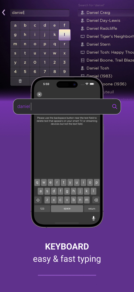 Ruku Tv remote onn control tcl - Smartphone keyboard interface for fast typing on Roku and TCL TVs