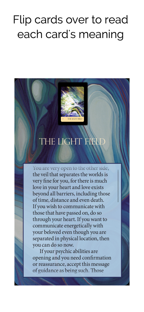 Oracle card titled The Light Field with detailed spiritual guidance text