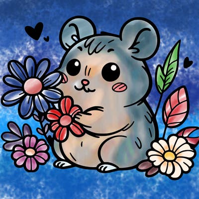 hamster with flowers