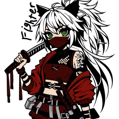 gorgeous edgy anime girl with a ninjato in one hand