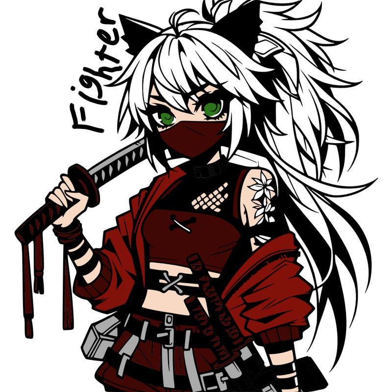 gorgeous edgy anime girl with a ninjato in one hand