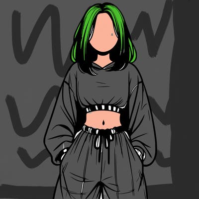 realistic girl faceless with baggy pants and a crop top