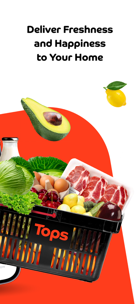 A Tops Online shopping basket filled with fresh produce and meat for delivery