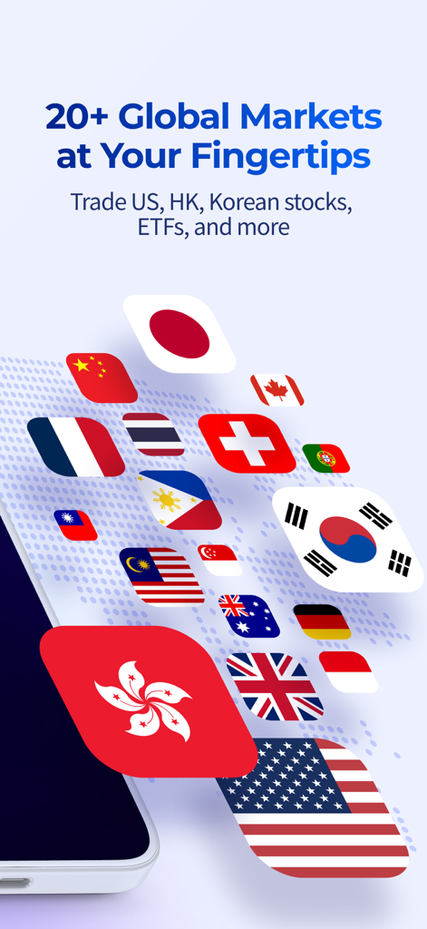 BOOM Mobile Trading - BOOM Mobile Trading promotional graphic featuring various international flags and text about trading in 20 plus global markets