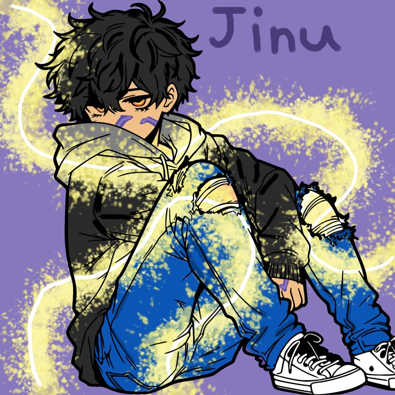 a male hoddie ripped jeans messy hair anime