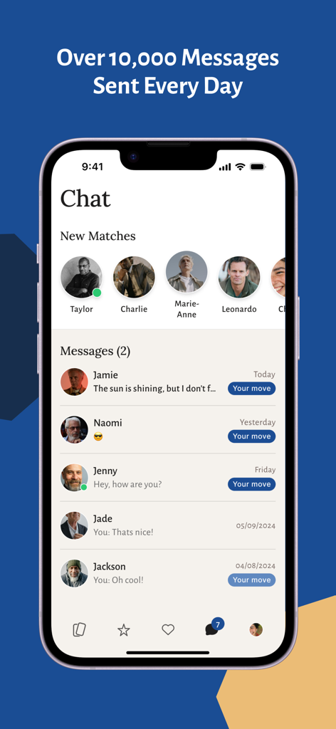 Écran de chat de l'application Jdate montrant les correspondances et les messages pour les célibataires juifs