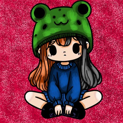 a girl wearing a frog hat and some frog socks