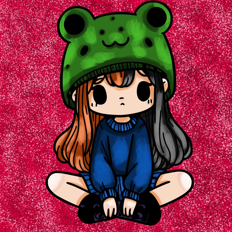 a girl wearing a frog hat and some frog socks