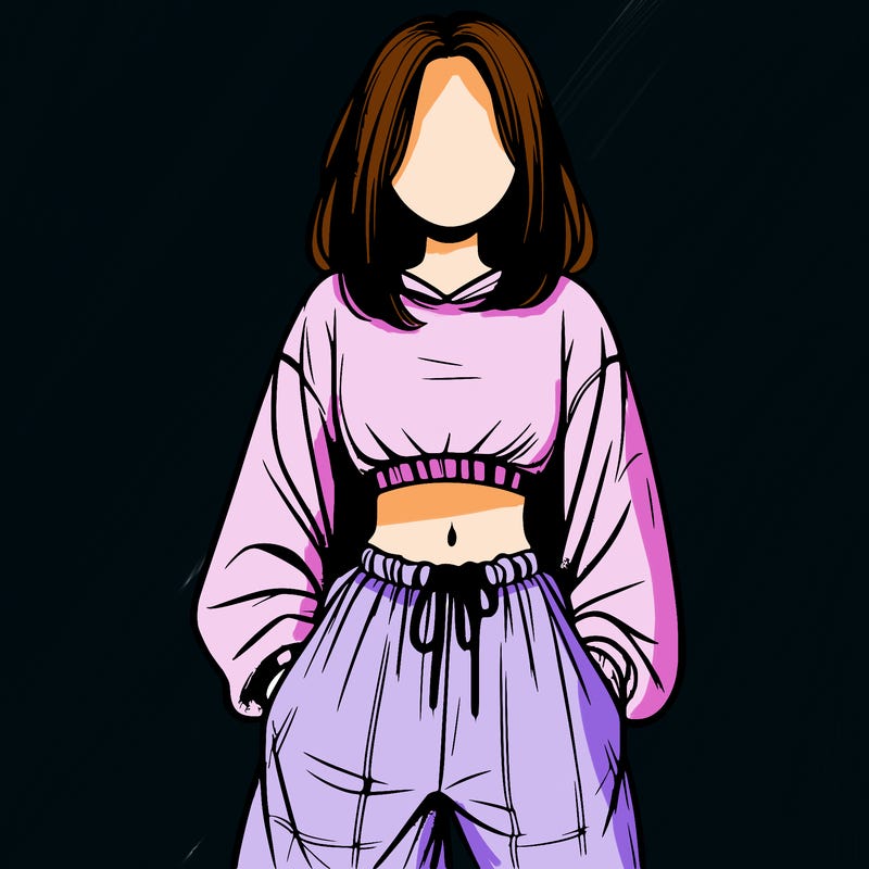 realistic girl faceless with baggy pants and a crop top