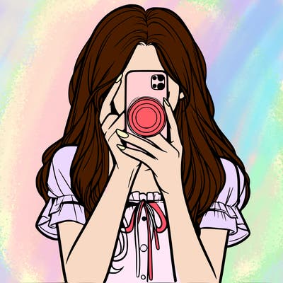 a realistic girl holding her phone taking pictures