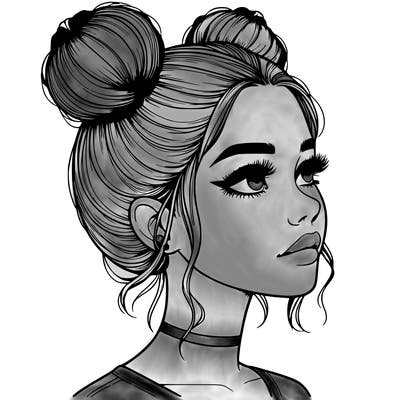 realistic girl with buns on the top of her head