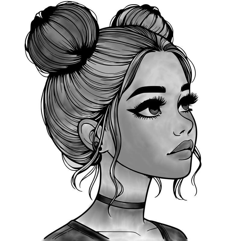 realistic girl with buns on the top of her head