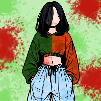 realistic girl faceless with baggy pants and a crop top