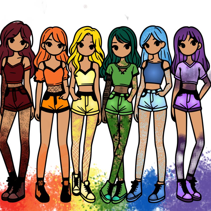 a group of girls wearing crop tops and shorts