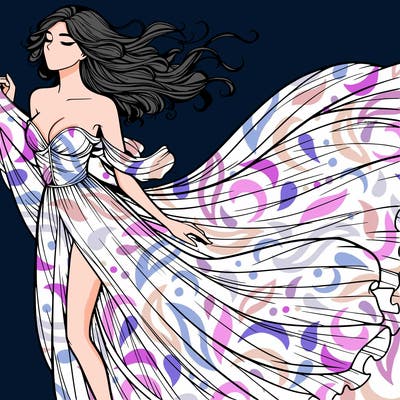realistic woman in dress flowing the the wind