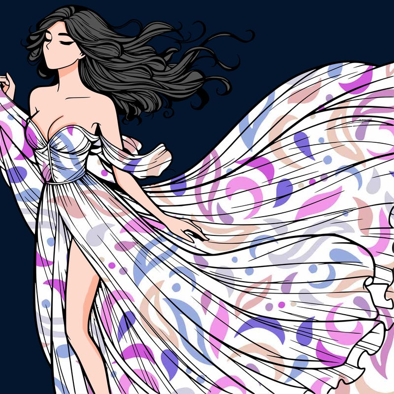 realistic woman in dress flowing the the wind