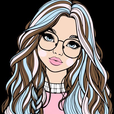 girl with long hair and freckles and glasses realistic