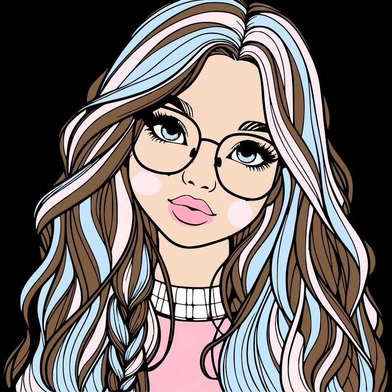 girl with long hair and freckles and glasses realistic