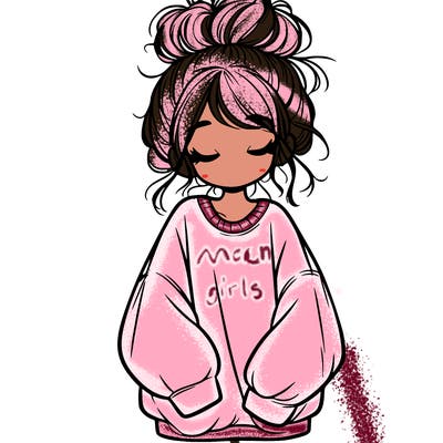 girl with baggy sweatshirt and messy bun