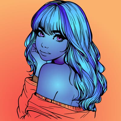 realistic girl with bangs looking over her shoulder