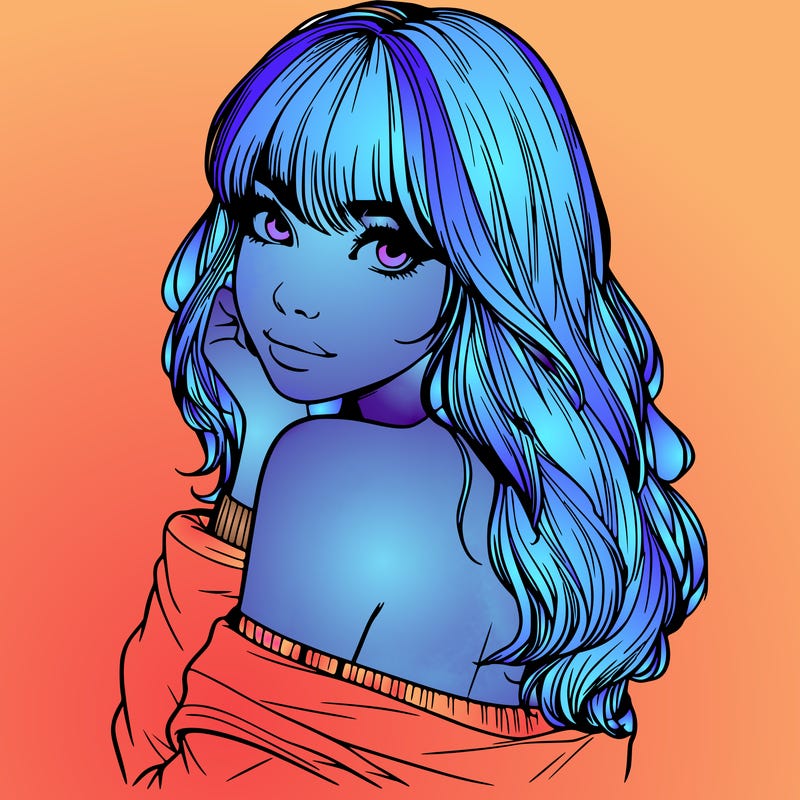 realistic girl with bangs looking over her shoulder