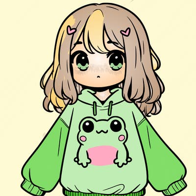 girl wearing frogging sweatshirt