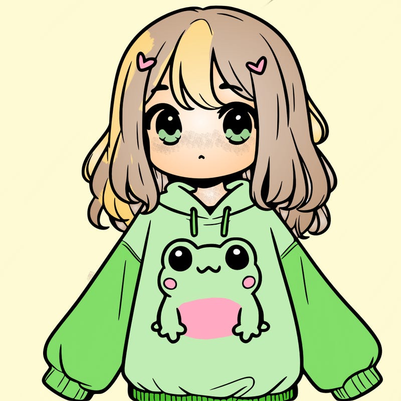girl wearing frogging sweatshirt