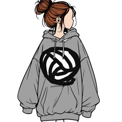 realistic girl with a oversized sweatshirt on and a bun