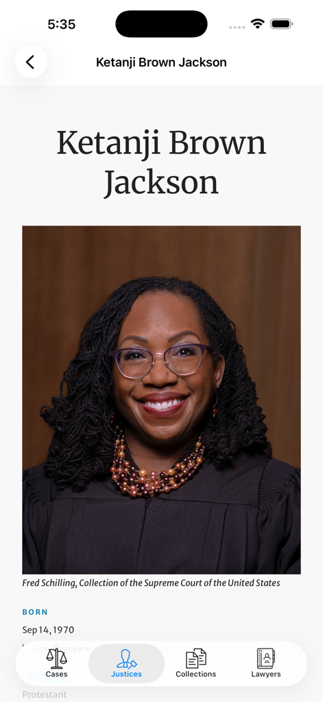OYEZ - Oyez app showing Supreme Court Justice Ketanji Brown Jackson profile