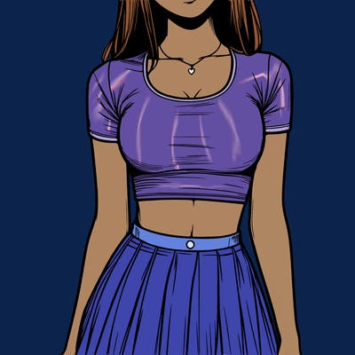 realistic girl wearing crop top and skirt