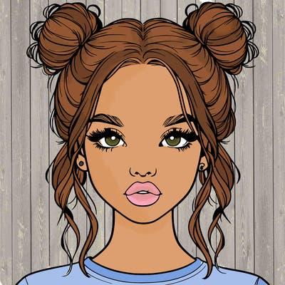 realistic girl with two buns in hair and lips