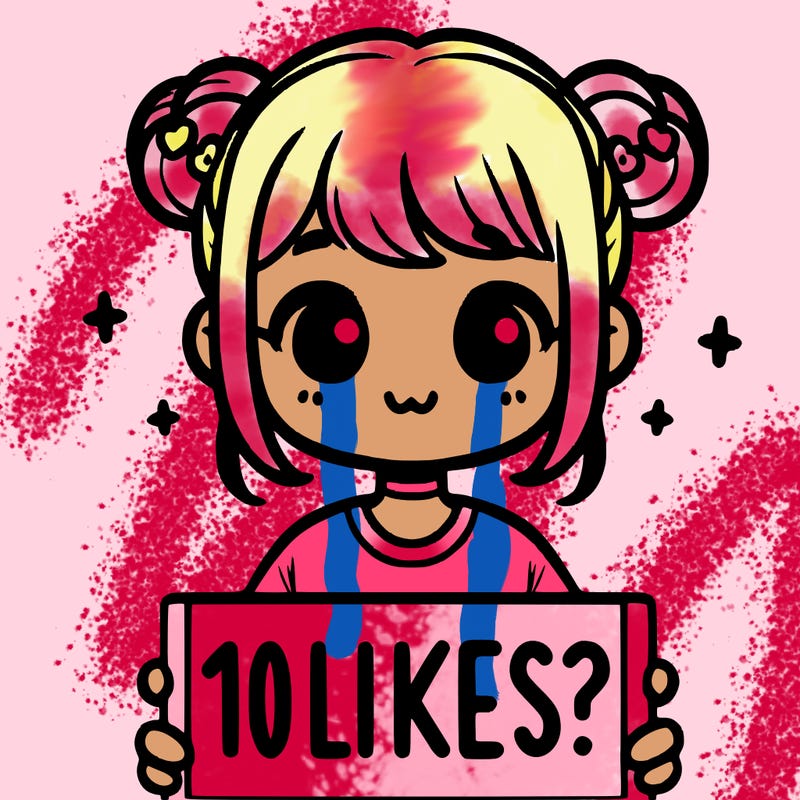 cute girl that is holding a sign that says 10 likes?