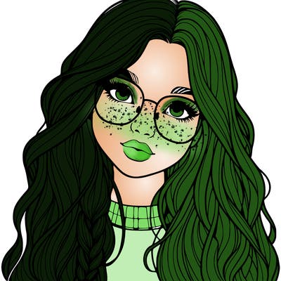 girl with long hair and freckles and glasses realistic