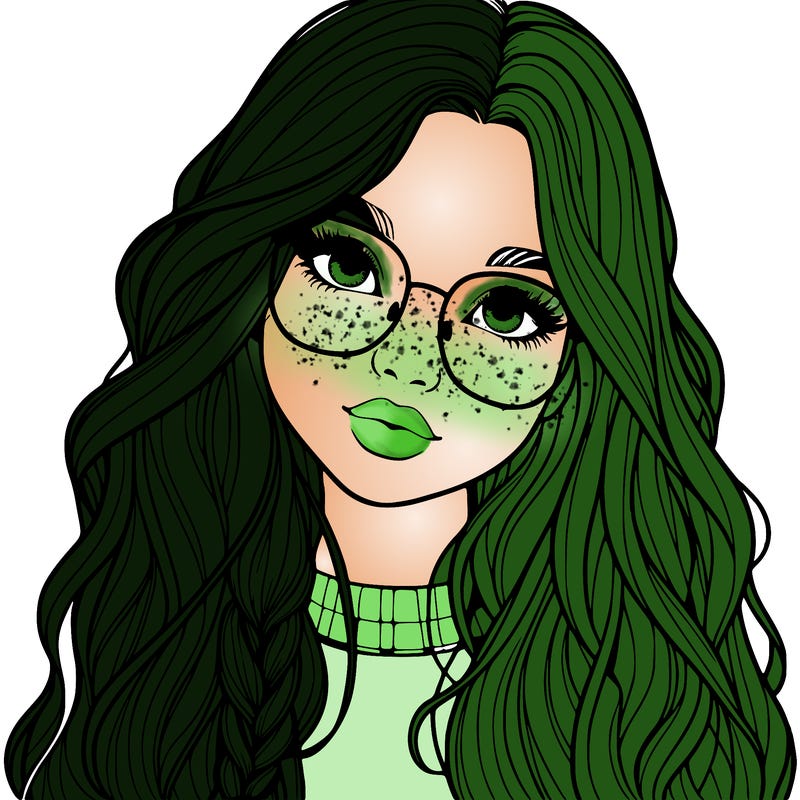 girl with long hair and freckles and glasses realistic