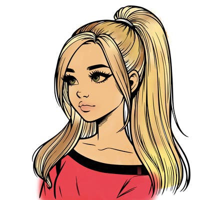 realistic girl with a high ponytail