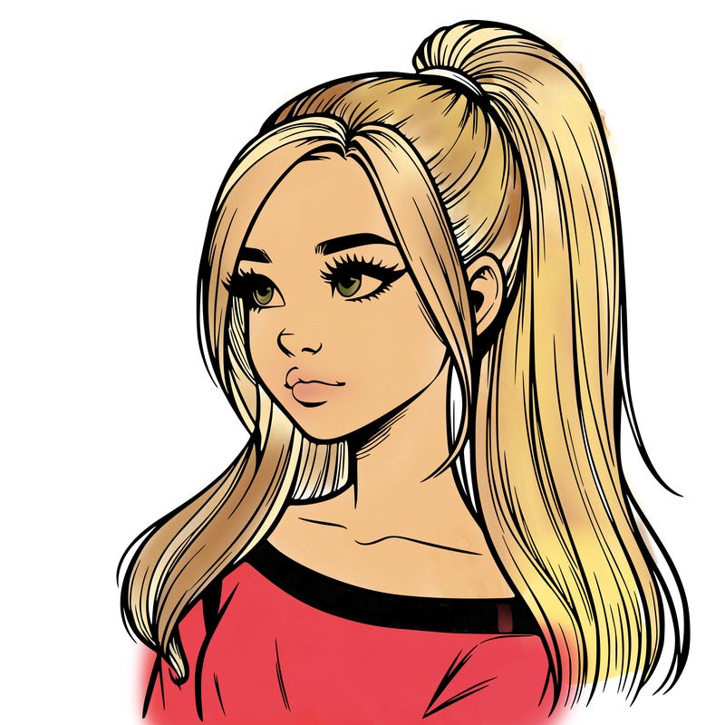 realistic girl with a high ponytail