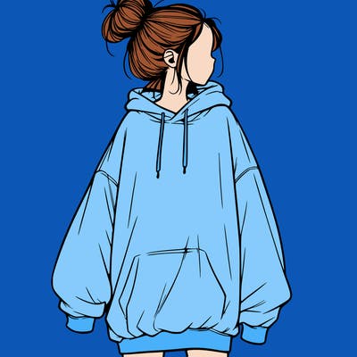 realistic girl with a oversized sweatshirt on and a bun