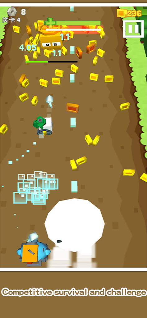 Blocky Craft - Gameplay of a voxel tank shooting a giant golden monster while collecting gold coins