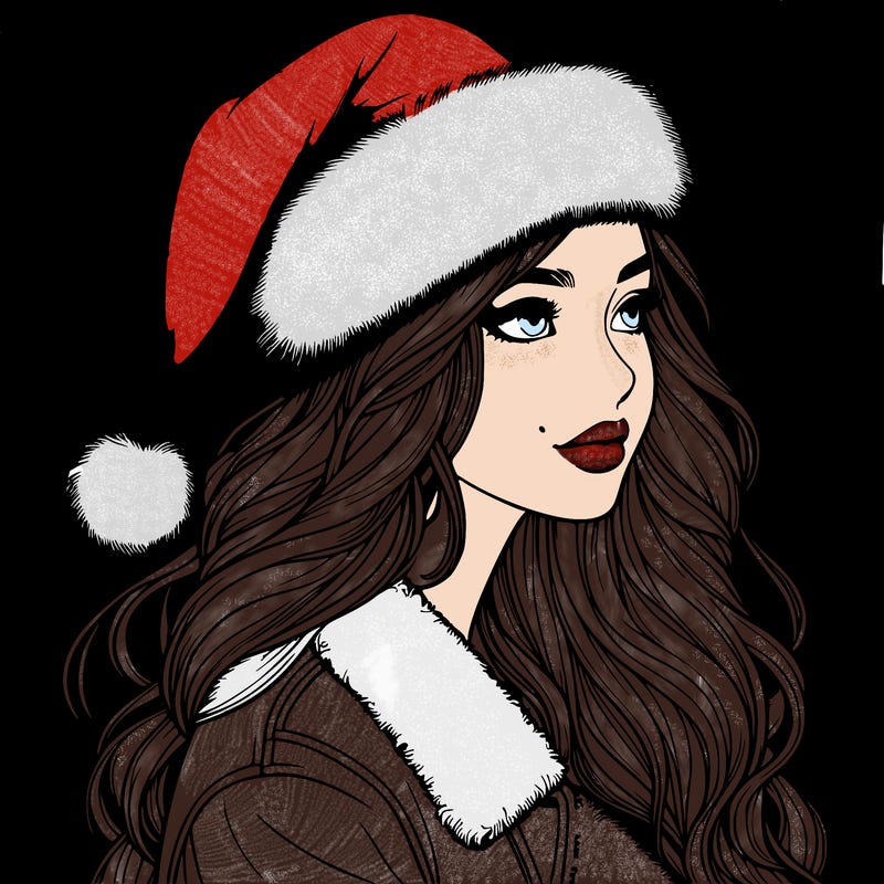 realistic girl in santa hat