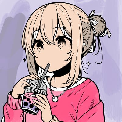 manga character drinking boba
