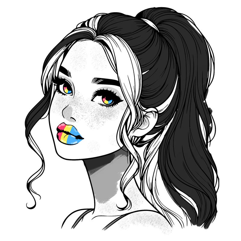 realistic girl with a ponytail on her hair and lips