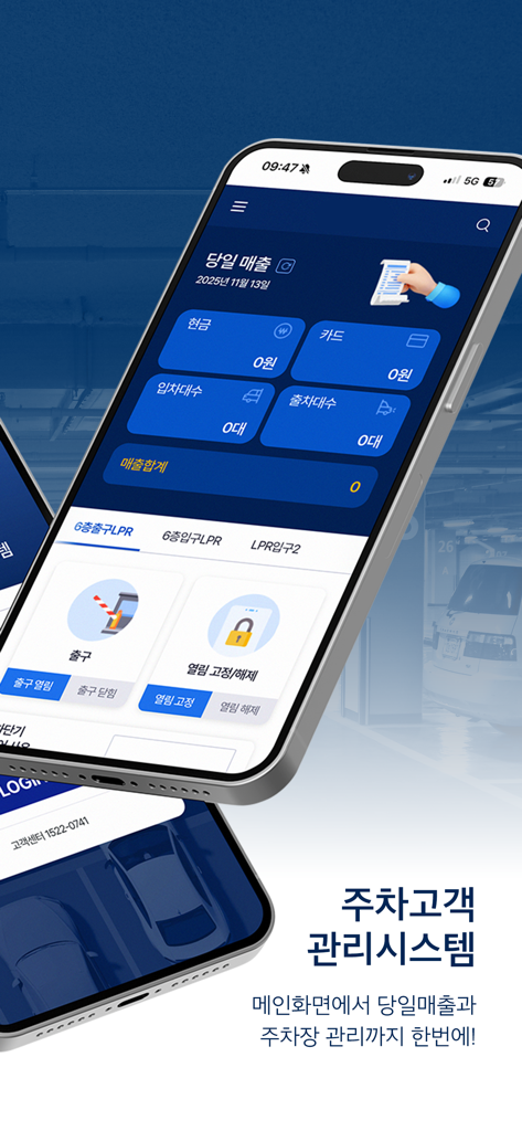 Dashboard dell'app NICE PARK manager che mostra le vendite giornaliere e le opzioni di controllo remoto delle barriere dei cancelli