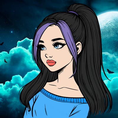 realistic girl with a high ponytail