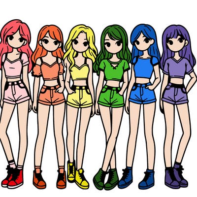 a group of girls wearing crop tops and shorts