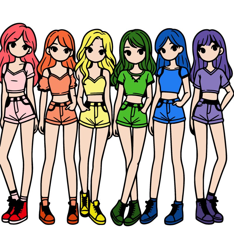a group of girls wearing crop tops and shorts